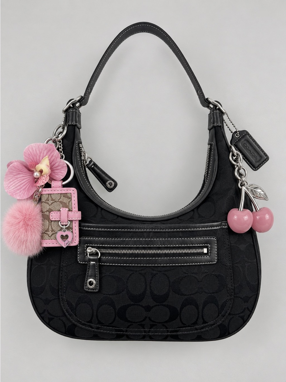 Vintage Coach Black Signature Jacquard Soho Hobo Bag Y2K